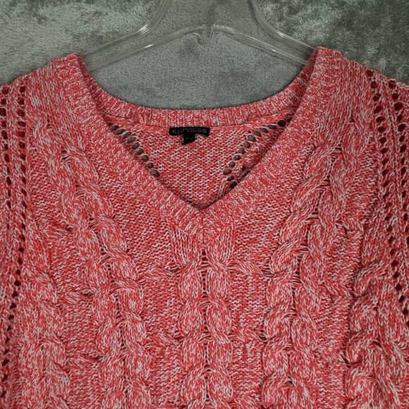 Express‎ Sweater Womens Medium Pink White Marled Chunky Oversized Preppy Comfy - Picture 4 of 8